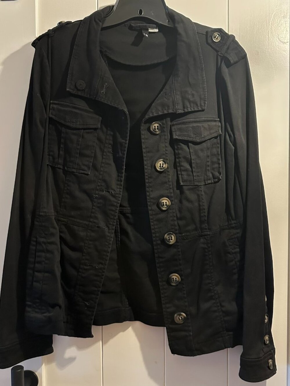 H&M black cotton short trench coat